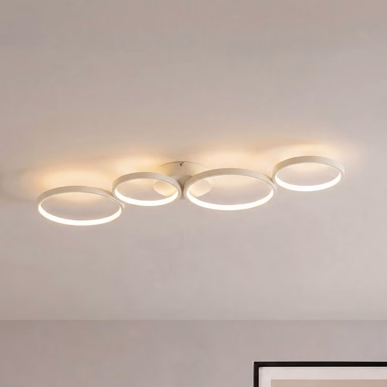 Plafoniera soffitto Evengeline Lindby, Crema / Ambra, Soggiorno / Sala da pranzo, Metallo, Moderno, Plafoniera