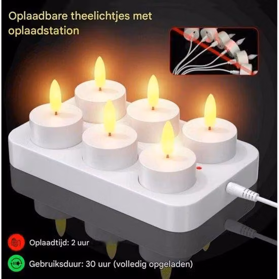 Ghirlande luminose a LED per 6 persone - Con base di ricarica e telecomando - Ghirlande luminose a LED a basso consumo energetico - Con timer e funzione lampeggiante - Ideali per feste, salotti e decorazioni natalizie - Set - Candeline a LED ricaricabili