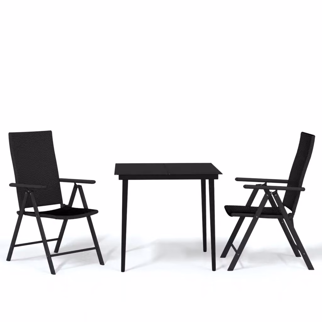 Set da pranzo da giardino vidaXL in metallo nero con piano in vetro e 3 sedie pieghevoli – 2