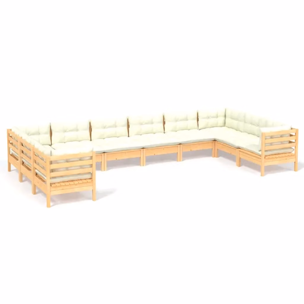 Set di Divani da Giardino vidaXL a Forma di L in Legno di Pino con Cuscini Beige – 2
