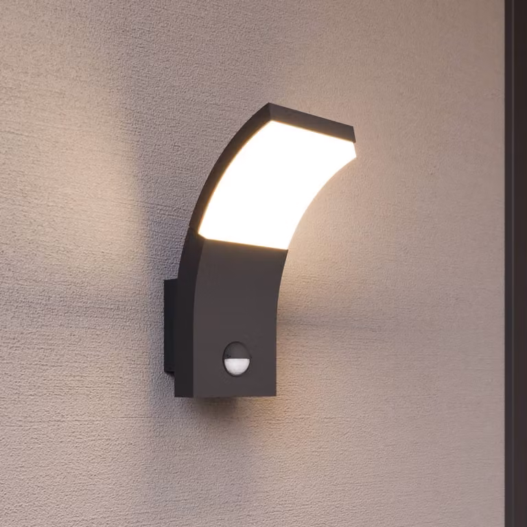 Lucande Applique a LED Timm, sensore, 20 cm, antracite, IP54 Timm, Nero, Alluminio, Moderno