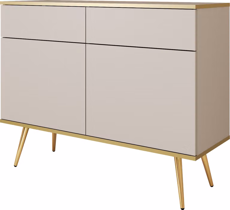 Cassettiera: Beige, gambe dorate, 107x85x39 cm