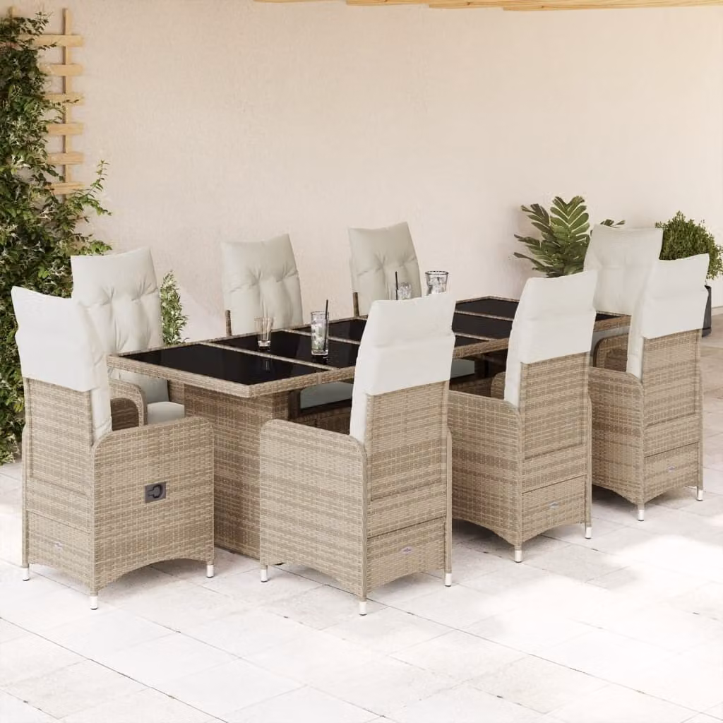Maison Exclusive - Set da Bistrò da Giardino 9 pz con Cuscini Beige in Polyrattan