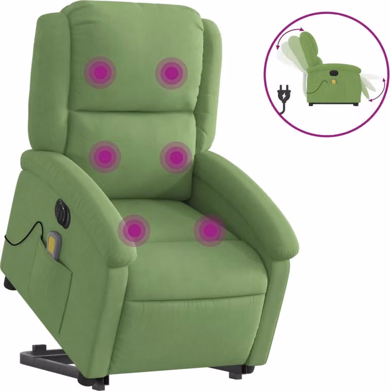 Poltrona Alzapersona Massaggi Elettrica Verde Chiaro Velluto