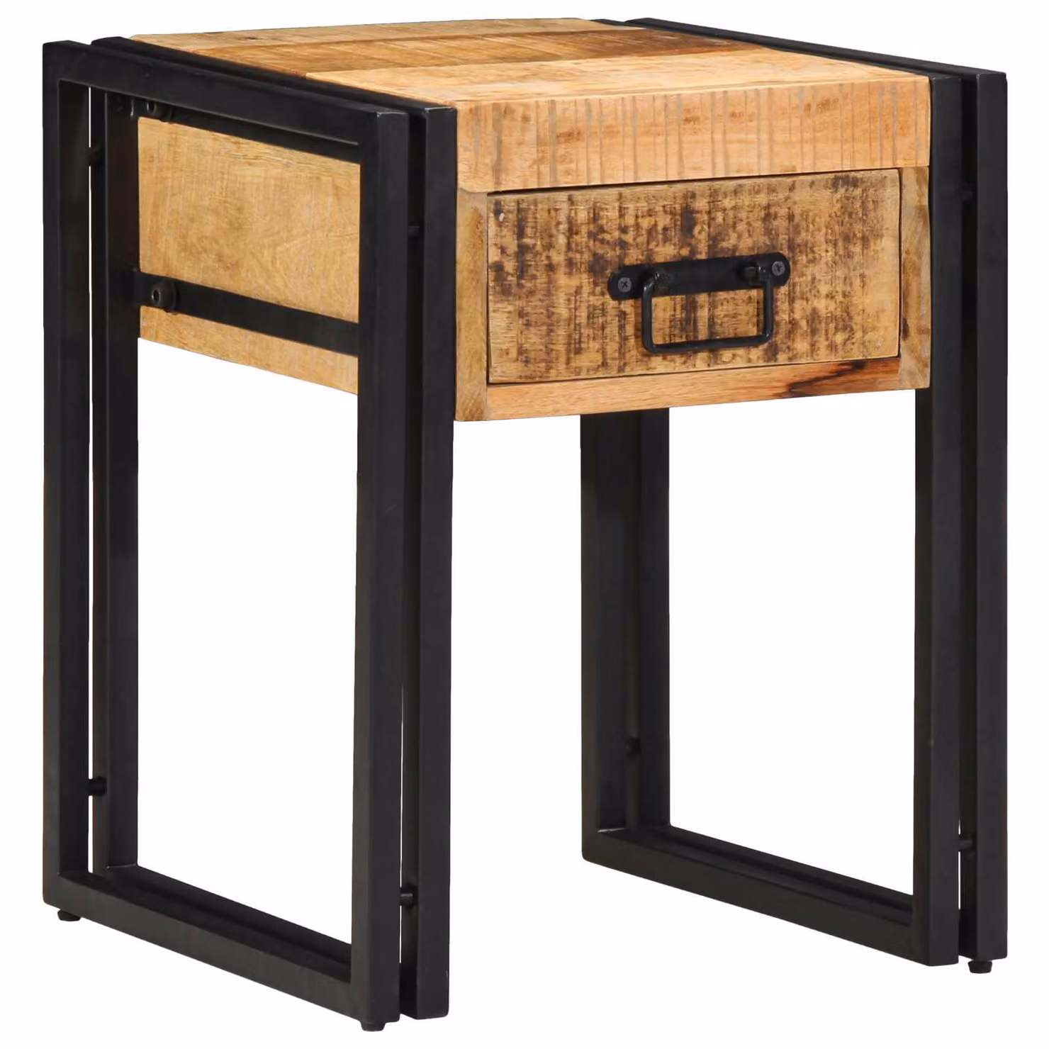Tavolino Quadrato vidaXL in Legno di Mango Massello e Metallo, Marrone e Nero, L/P/H: 40 x 40 x 50 cm