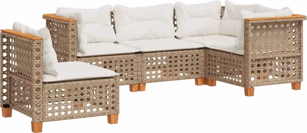 Set Divano da Giardino 5 pz con Cuscini Beige in Polyrattan