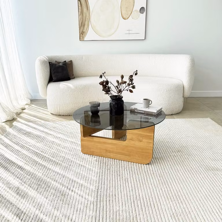 Skye Decor, Mia - Oak, Fume, tavolino, rovere, vetro temperato al 100%, 75 x 75 x 35 cm