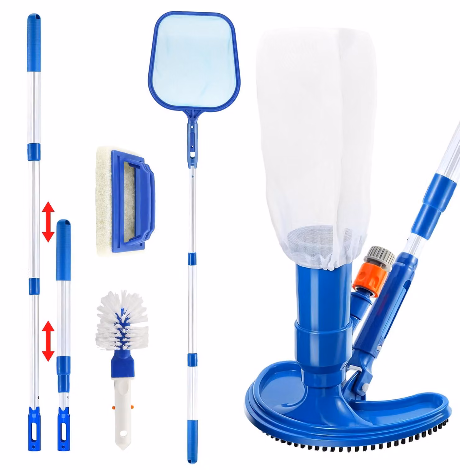 Solidchoice - Kit completo per la pulizia della piscina, con asta e spazzola regolabili