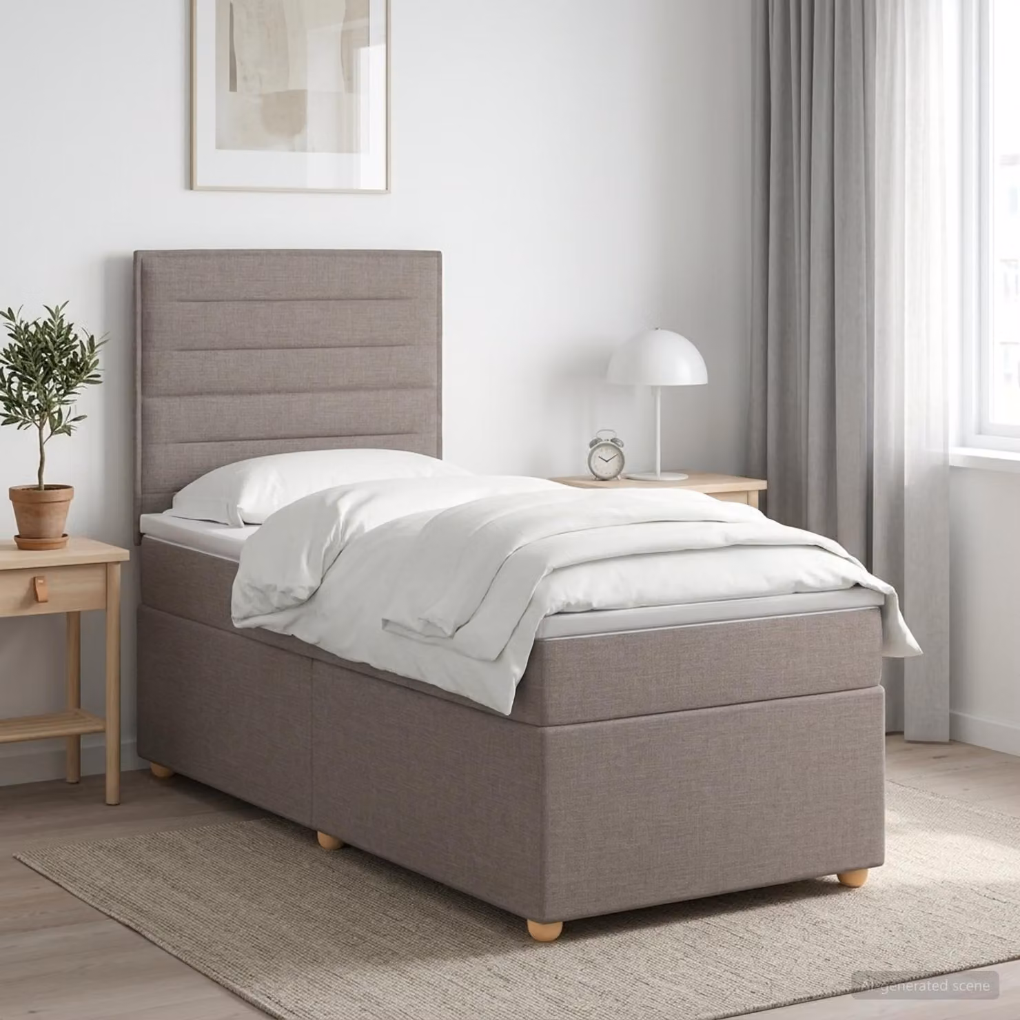 Maison Exclusive - Letto boxspring con materasso e testiera color taupe, 90 x 200 cm, in tessuto