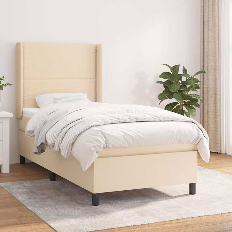 vidaXL Giroletto a Molle Ibrido con Materasso in Tessuto Beige e Bianco L/P/H: 90 x 190 cm