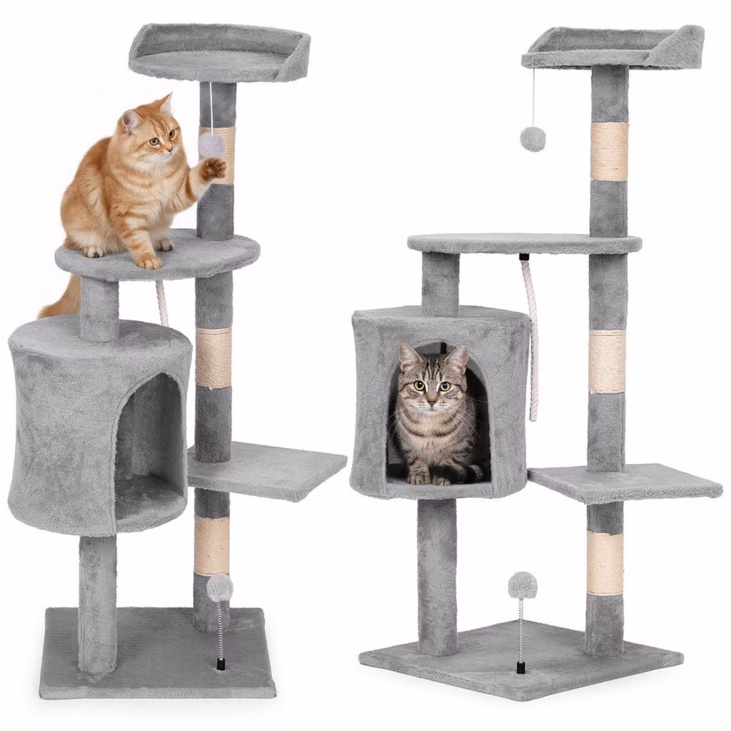Albero per gatti multifunzione: tiragraffi, cuccia, torre per arrampicarsi, 110 cm, grigio, marca Petsi