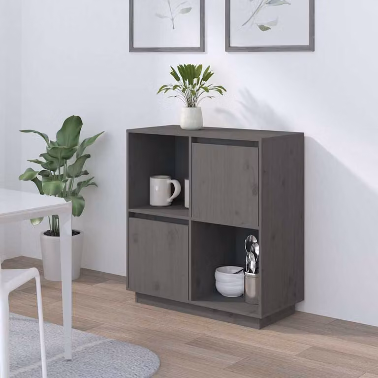 Credenza in legno massello di pino stile rustico vidaXL Grigia L: 74 cm, P: 35 cm, H: 80 cm