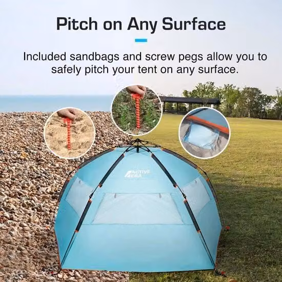 Tenda da Spiaggia Luxuosa - Protezione UPF 50+ dai raggi UV - 4 Posti Tenda Facile da Ripiegare e Compatta Borsa da Trasporto - Protezione dal Vento e dal Sole per Camping e Vacanze in Spiaggia.