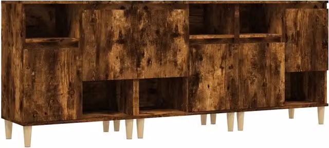 Credenze 3pz | Madia | Buffet da pranzo | Armadio da pranzo Rovere Fumo 60x35x70 cm in Legno Multistrato