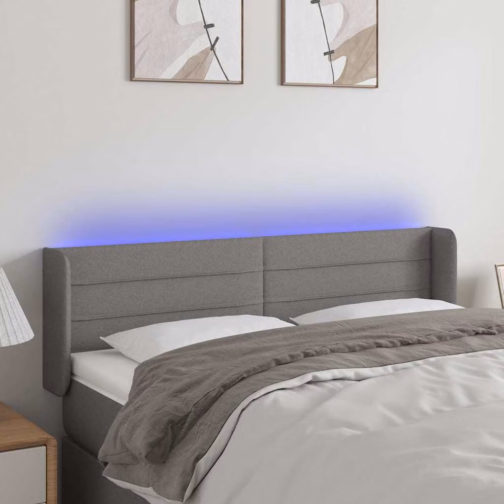 Testiera con LED e porta USB vidaXL in tessuto grigio scuro L: 147 cm, P: 16 cm, H: 78-88 cm