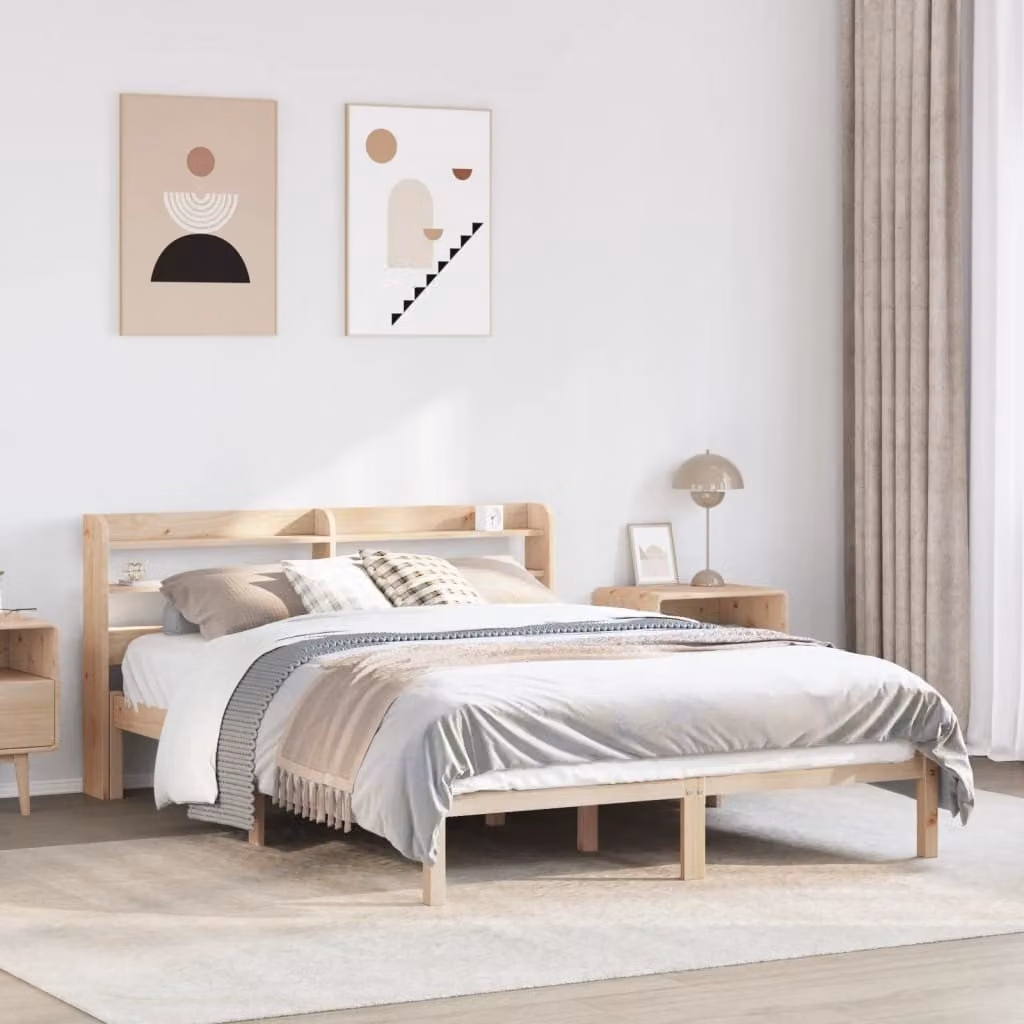Letto in legno di pino massello marrone con ripiani laterali vidaXL L/P: 160 x 200 cm – 1