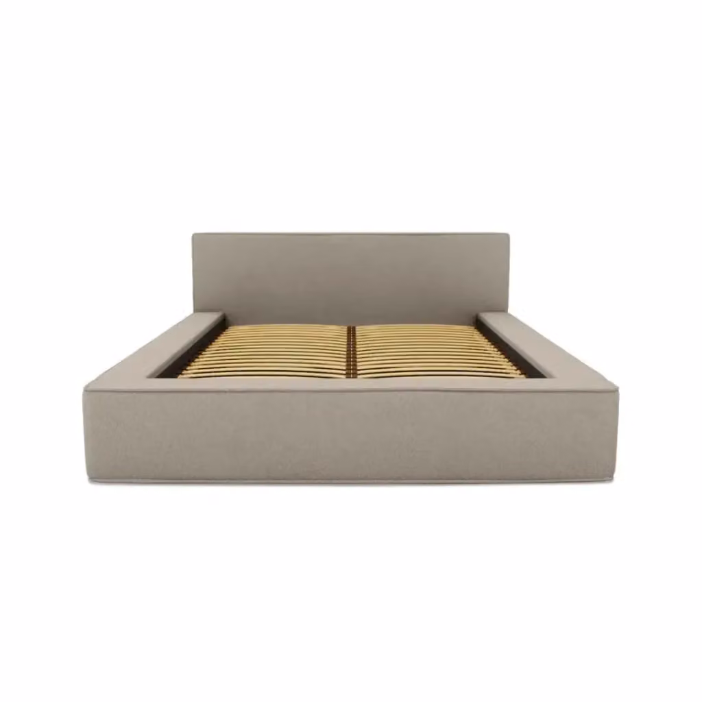 Letto contenitore VELORA Meublorama in lino naturale bouclé beige con rete sollevabile L/P: 140 x 200 cm – 2
