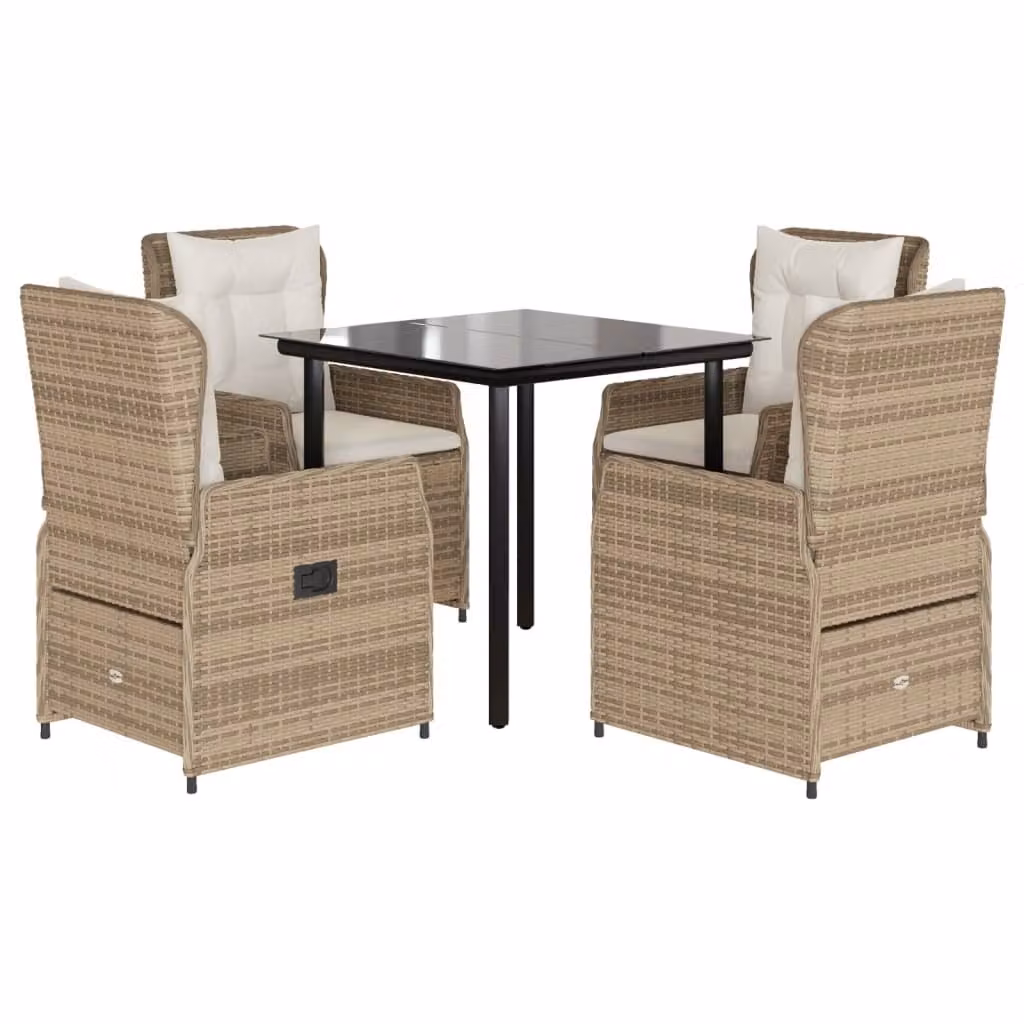 Set da Pranzo da Giardino 5 pz con Cuscini Beige in Polyrattan
