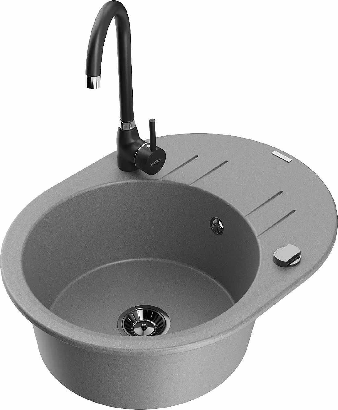 Mexen Kevin lavello in granito a 1 vasca con sgocciolatoio e miscelatore cucina Telma, grigio - 6517-71-670200-70-B