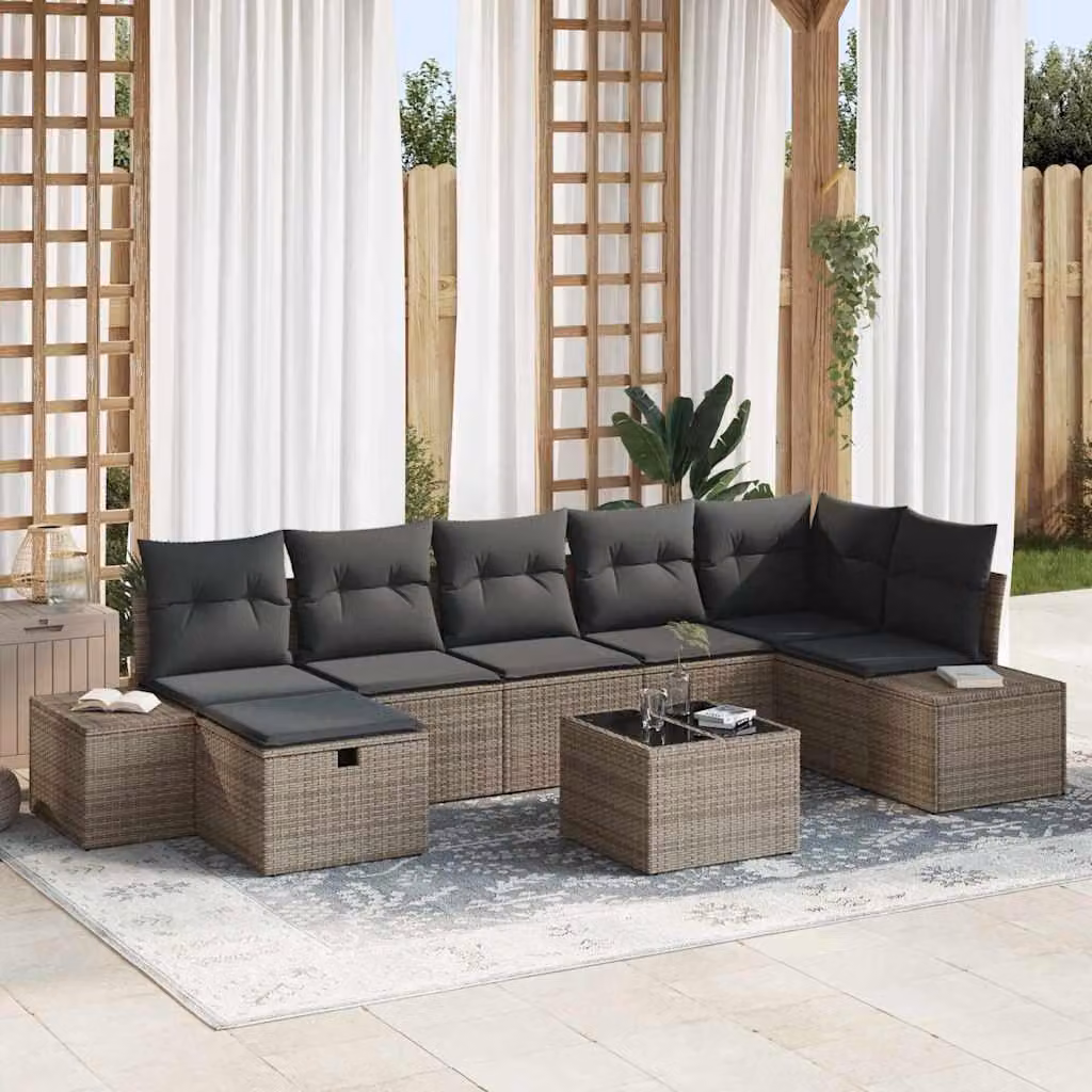 Maison Exclusive - Set da giardino composto da 8 pezzi. Divano in rattan sintetico, colore grigio