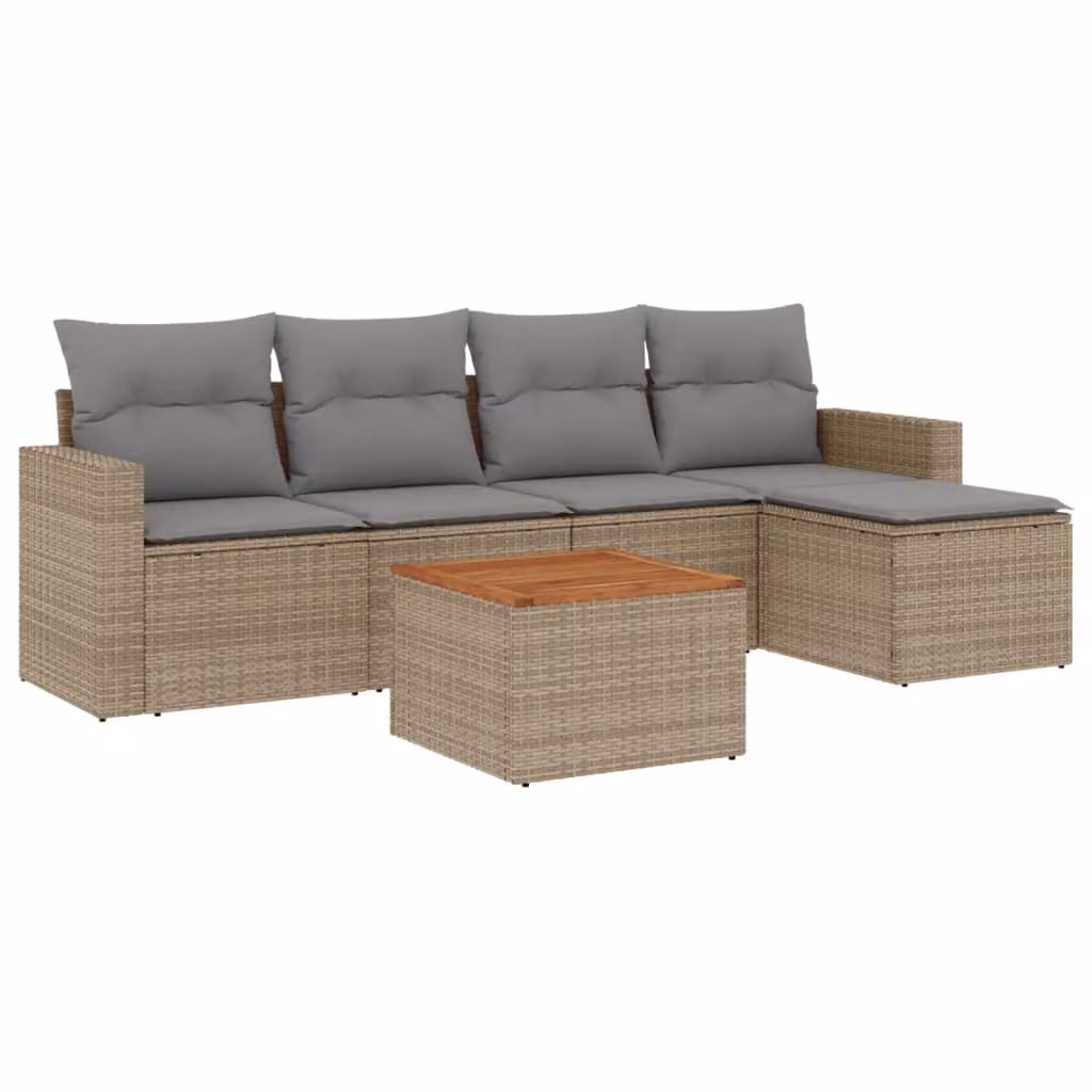 Set Divano da Giardino 6 pz con Cuscini Beige Misto Polyrattan
