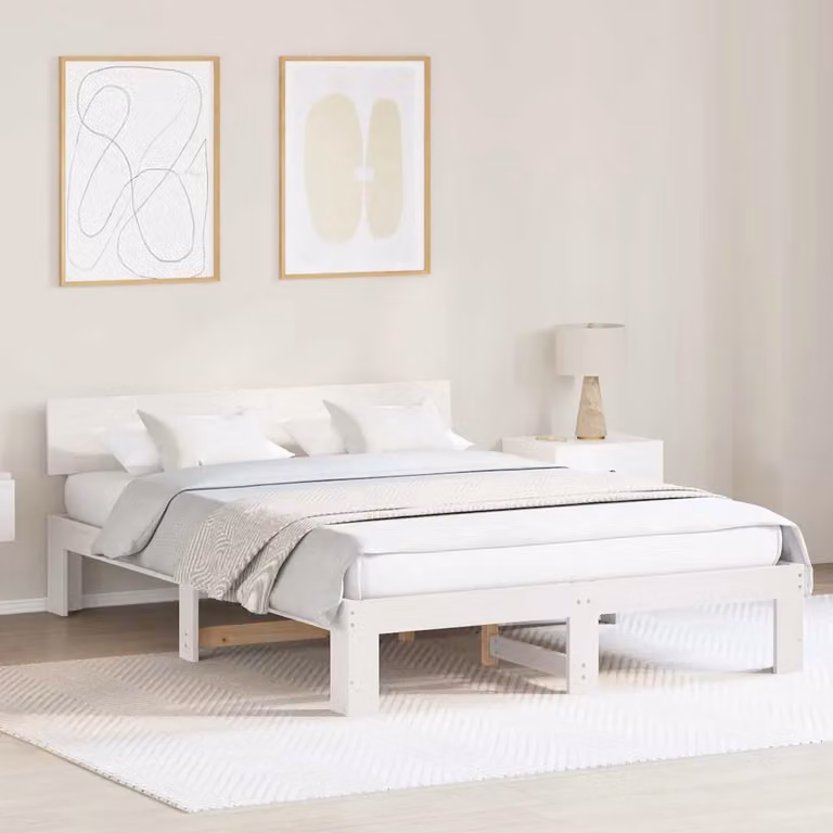 Struttura del letto moderna vidaXL in pino massello bianco L 140 x P 200 cm