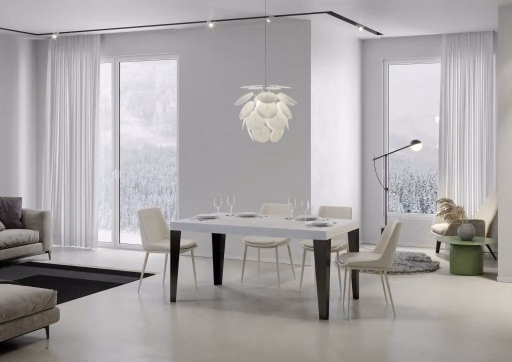 Tavolo Allungabile Flame Premium Giordanoshop Bianco Frassino con Gambe Antracite L: 120-380 cm, P: 90 cm – 2