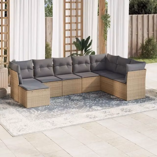 Set Divano da Giardino Moderno VIDAXL in Polyrattan con Cuscini Beige e Grigio, 8 Posti