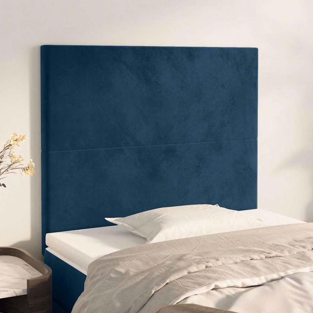 Testiera per letto vidaXL in velluto blu scuro con pannello imbottito, L: 100 cm, P: 5 cm, H: 118-128 cm