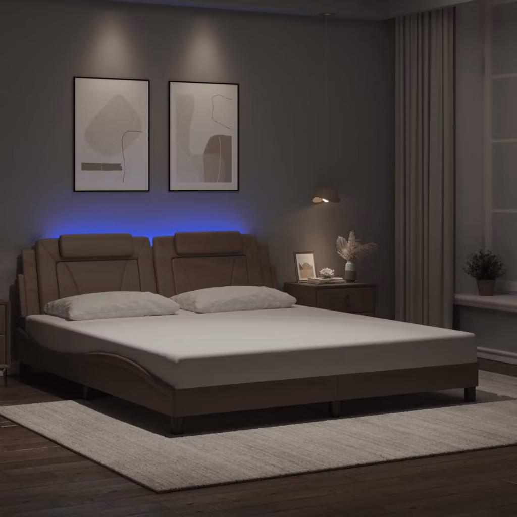 vidaXL Giroletto Viana con LED e porta USB in ecopelle Cappuccino L/P/H: 180 x 200 cm – 1