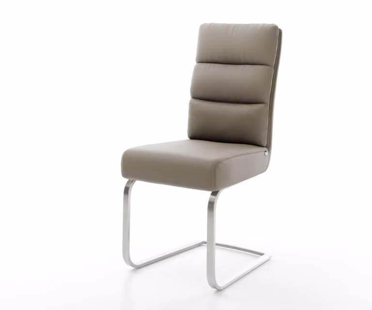 DELIFE Sedia a sbalzo Pela-Flex in vera pelle color fango, con struttura a sbalzo piatta, acciaio inossidabile e molle insacchettate
