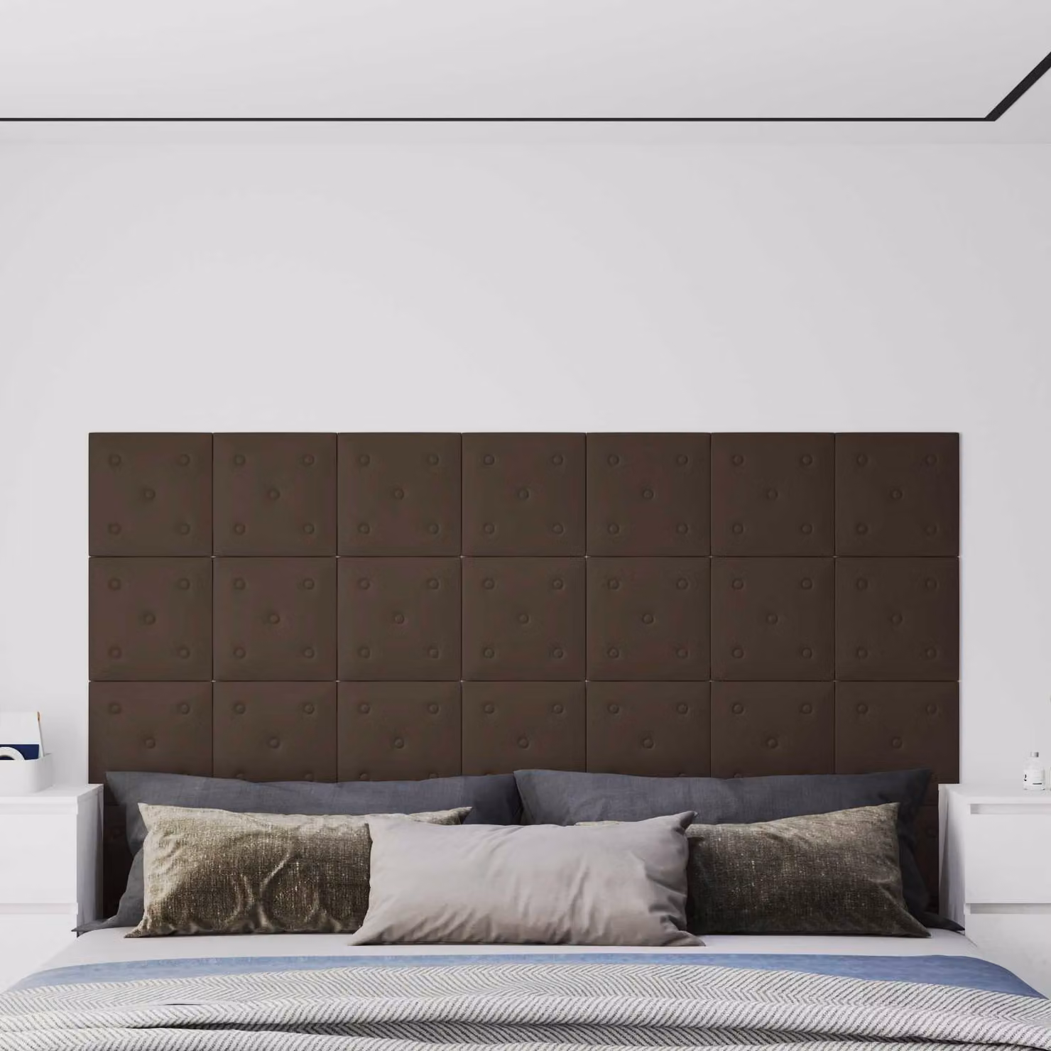 Set di 12 pannelli per testiera da parete vidaXL in pelle sintetica marrone con struttura in legno MDF