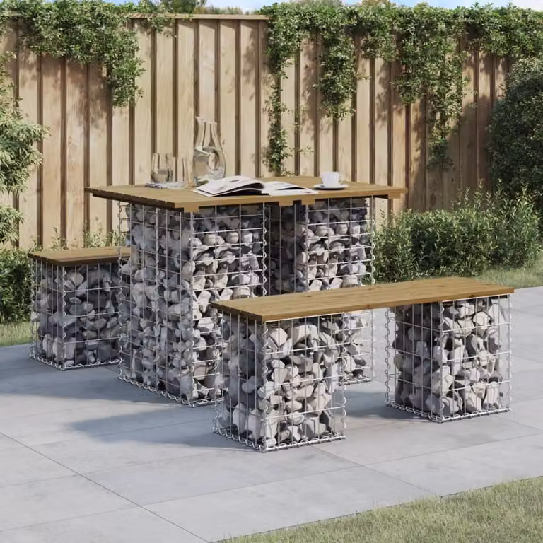 The Living Store Panca da giardino in gabbione 100x70x72 cm in legno di pino impregnato