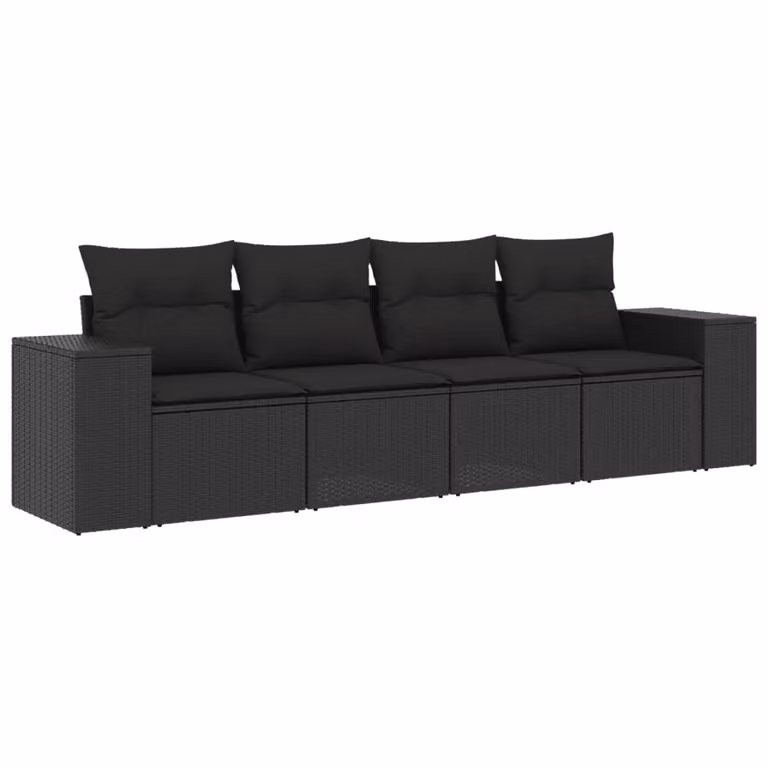Set Divani da Giardino 4 pz con Cuscini Nero in Polyrattan
