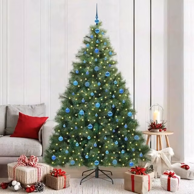 Albero di Natale artificiale moderno vidaXL verde con 300 LED luce bianca calda in PE e PVC, Altezza: 210 cm – 1