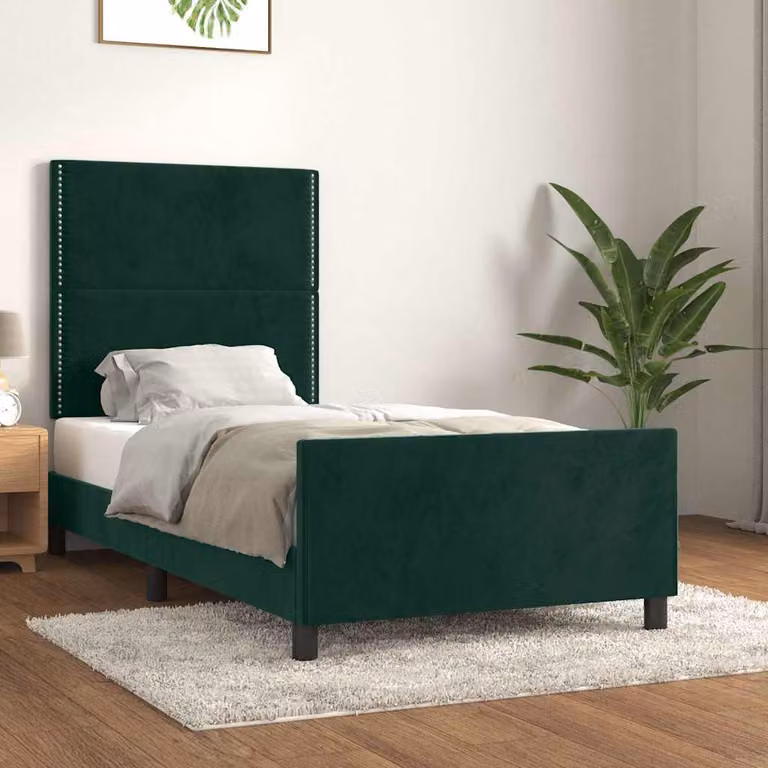 Giroletto vidaXL senza materasso in velluto verde scuro con struttura in legno e doghe fisse L/P: 90 x 200 cm