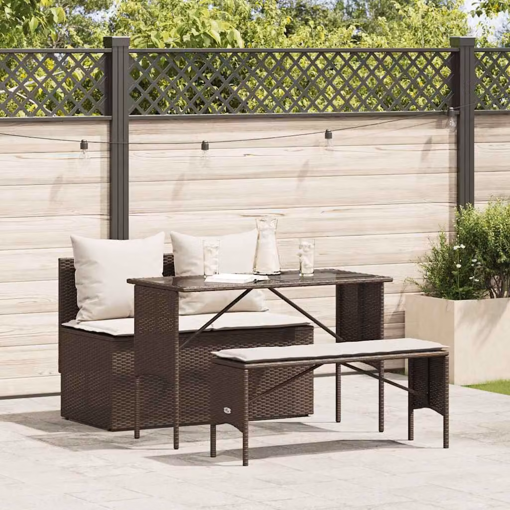 Maison Exclusive - Set da pranzo da giardino 3 pezzi con cuscini marroni in polyrattan
