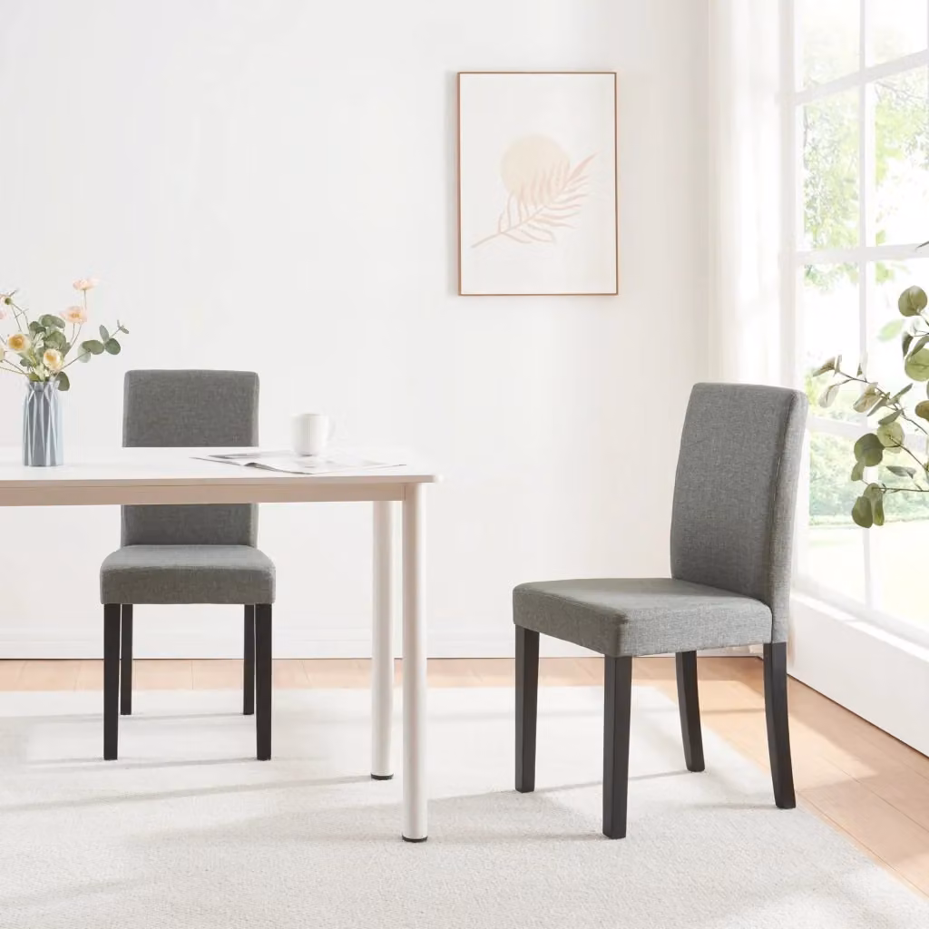 Set di 6 sedie da sala imbottite Hamburg con rivestimento in tessuto grigio chiaro en.casa – 2