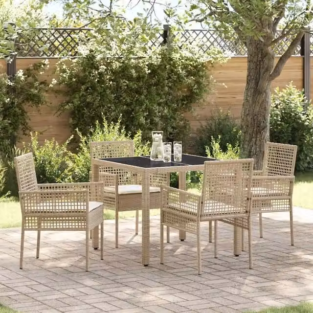 Set da Pranzo per Giardino 5 pz Beige polyrattan 3334888