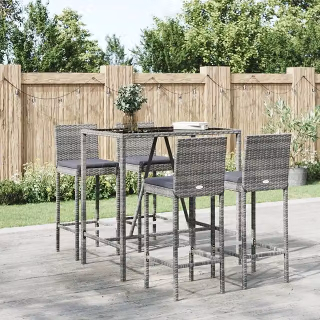 Set Bar da Giardino 5 pz con Cuscini in Polyrattan Grigio 3187644