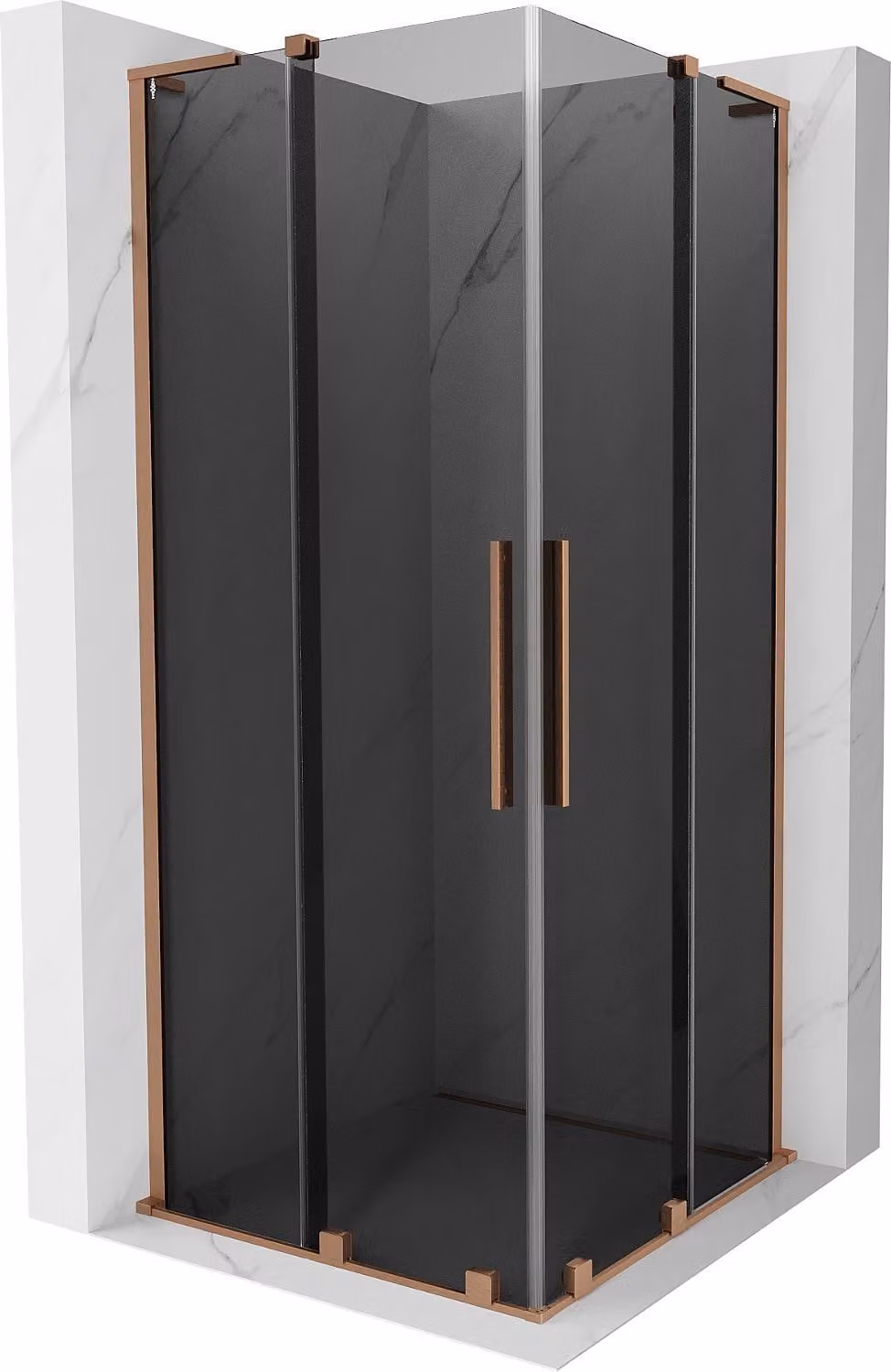 Mexen Velar L Duo cabina doccia scorrevole 100 x 100 cm, grafite, rame spazzolato - 871-100-100-02-43-65
