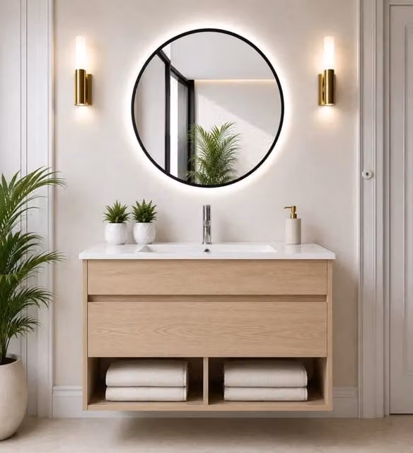 Mobile bagno sospeso con lavabo ORIGENBATH NEBARI con cassetto 100x45 cm estepa