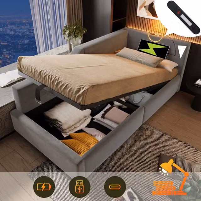 Letto giorno funzione contenimento velluto grigio 90x200 cm