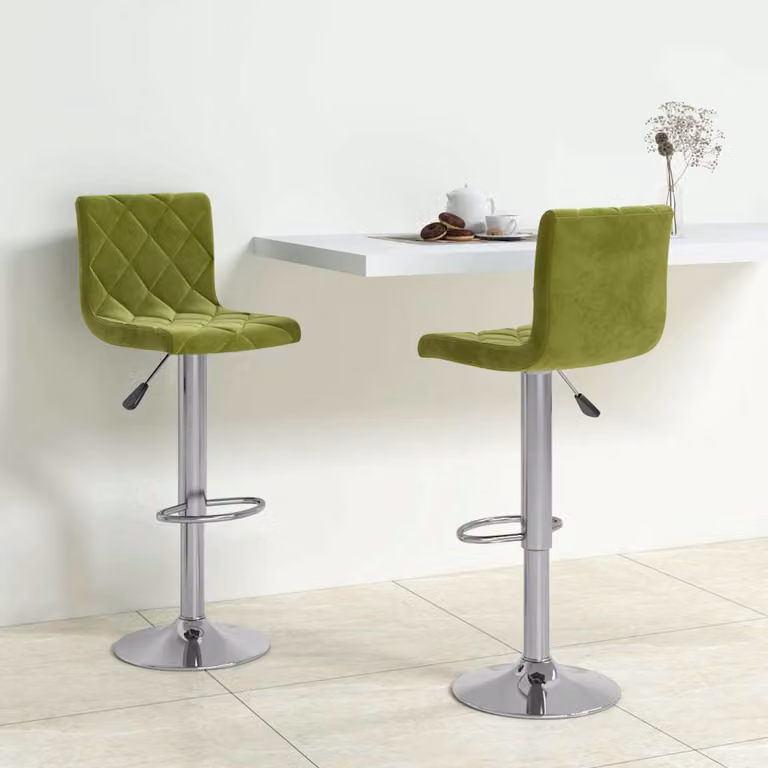 Set di 2 sgabelli da bar vidaXL in velluto verde con base girevole a 360 gradi e struttura in metallo, Altezza: 111 cm