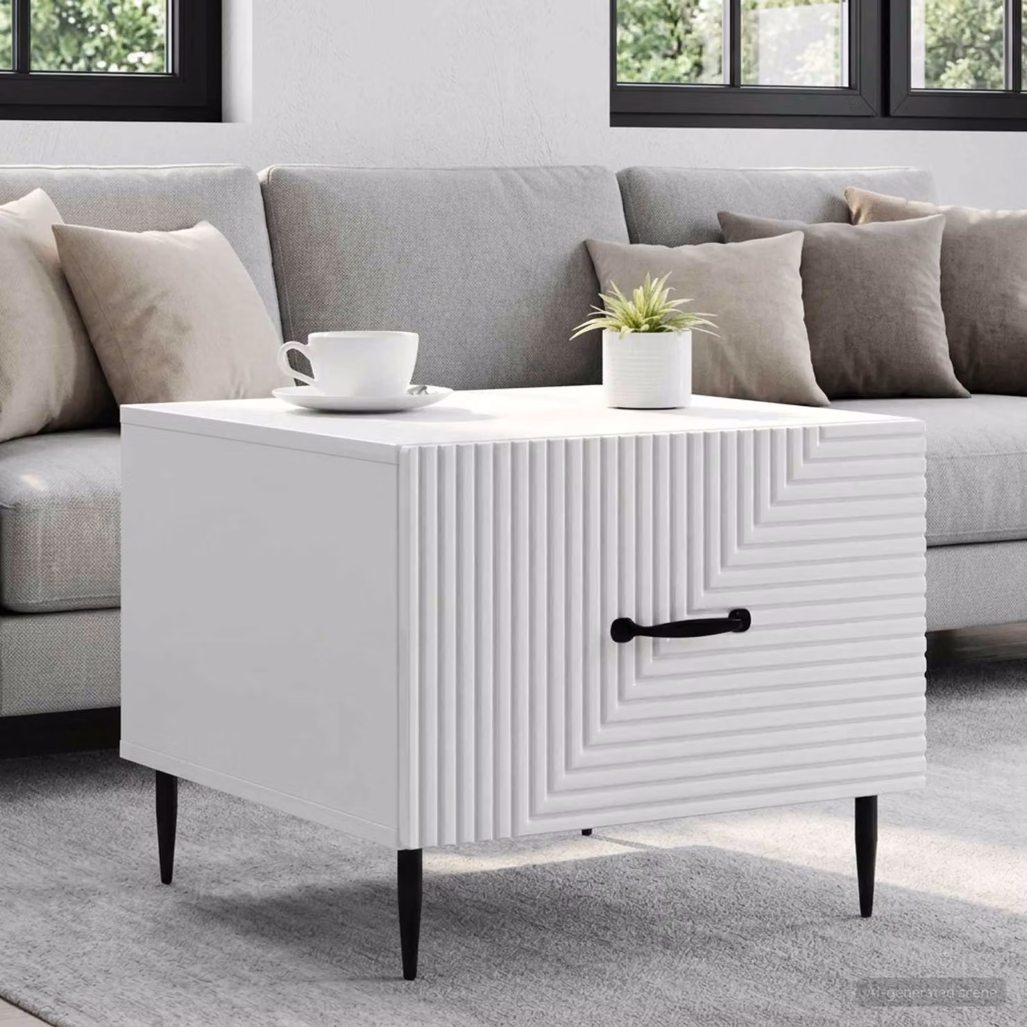 vidaXL Tavolino da salotto moderno con cassetto Bianco Lucido L: 49 cm, P: 50 cm, H: 40 cm
