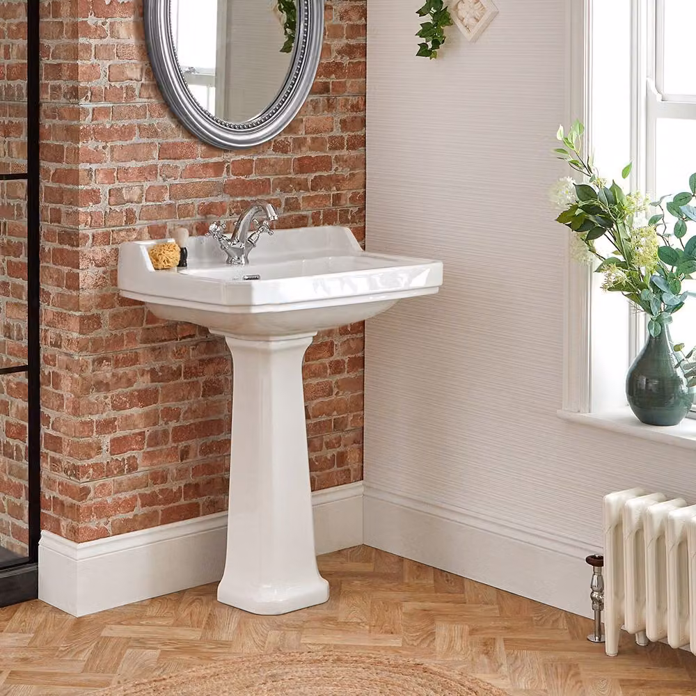 Lavabo Alto Tradizionale con Colonna 595x470mm - 1 foro rubinetto - Stile Classico - Richmond