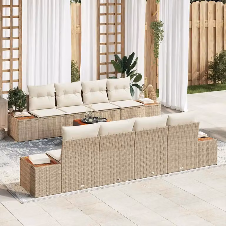 Set Divano da Giardino a L vidaXL in Polyrattan Beige con Cuscini e Tavolino da Caffè