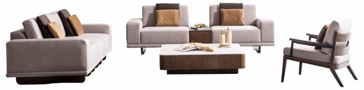 Elegante Beige Couchgarnitur 4-Sitzer Stilvoller 2-er Couchtisch