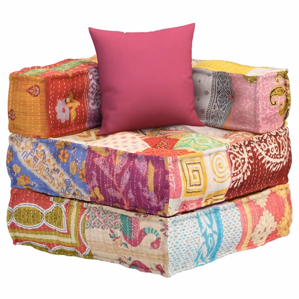 Pouf Modulare Soft Body vidaXL in Tessuto Patchwork Multicolore con Design Boho Abstract L: 70 cm, P: 56 cm, H: 56 cm – 2