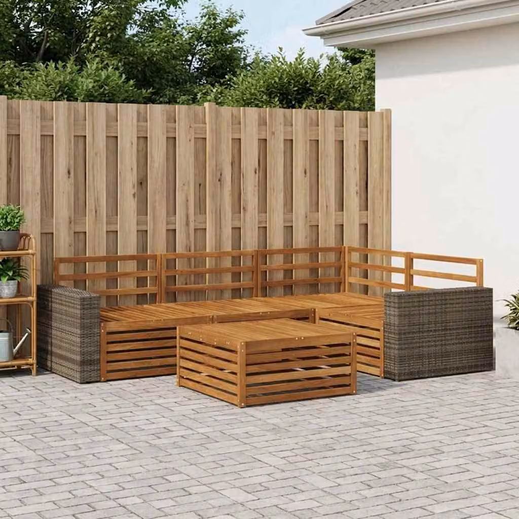 Set di divani da esterno vidaXL a forma di L in legno di acacia massello marrone con cuscini inclusi per giardino e terrazza